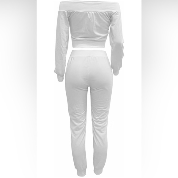 Long Sleeve Two Piece Outfit Tracksuit Lace Up Off Shoulder Casual Sweatsuit - Picture 5 of 14
